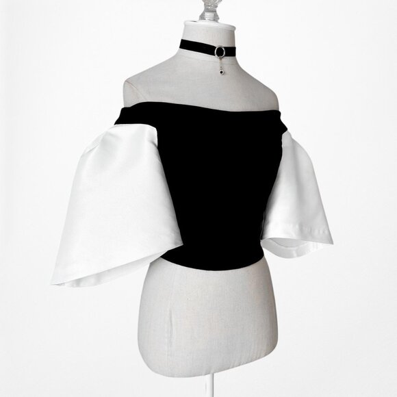 Coast Black White Colorblock Bell Sleeve Bustier Corset Cropped Top Size XS - Picture 5 of 7